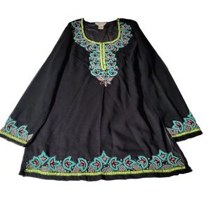 Lucky‎ & Coco Blouse Peasant Beaded Sheer Long Sleeve Shirt Sz M - Imperfect